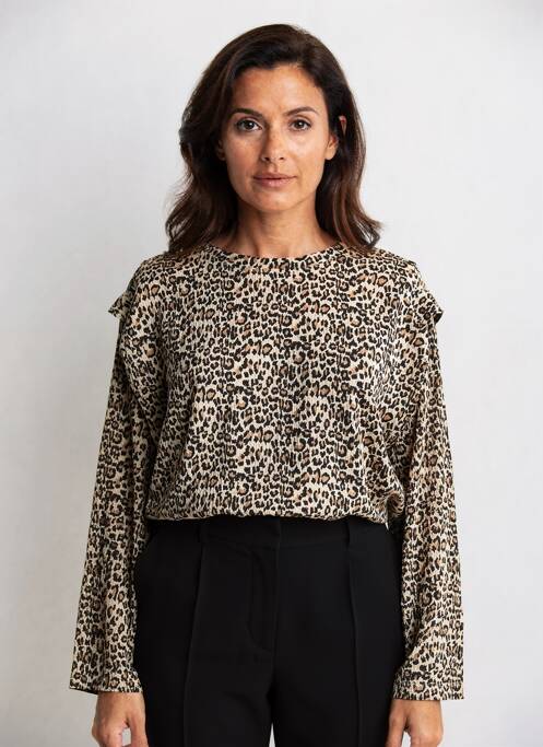 Top col rond manches longues beige MAELLE femme