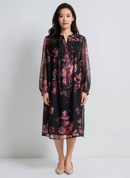 Robe mi-longue coupe fluide manches longues noir ZHENZI femme