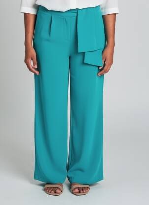 Pantalon large tissage crêpe taille normale vert MD'M femme