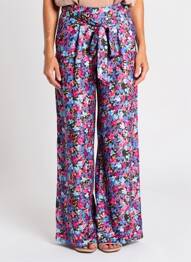 Pantalon large fermeture zip latéral taille normale bleu LEO & UGO femme