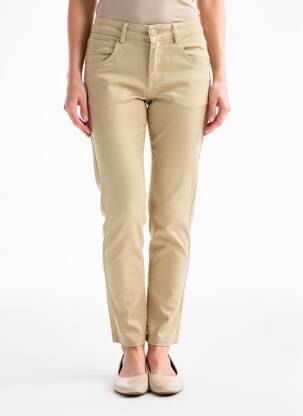 Pantalon slim tissage popeline taille normale beige PARA MI femme