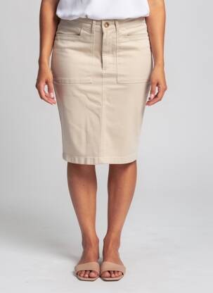Jupe mi-longue coupe droite beige PARA MI femme