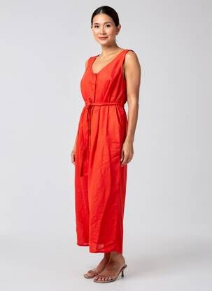 Combi-pantalon fermeture boutonnée sur le devant sans manche rouge AGATHE & LOUISE femme