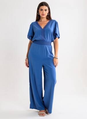 Combi-pantalon fermeture boutonnée au dos manches courtes bleu GAUDI femme