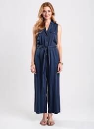 Combi-pantalon fermeture boutonnée sur le devant sans manche bleu AGATHE & LOUISE femme