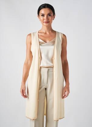 Gilet sans manche maille fine beige MD'M femme