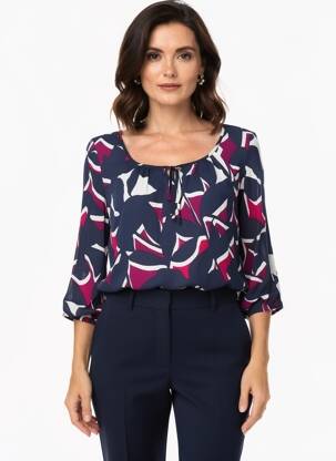 Blouse tissage popeline manches 3/4 bleu BETTY BARCLAY femme