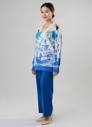 Pull coupe cintrée manches longues bleu MD'M femme