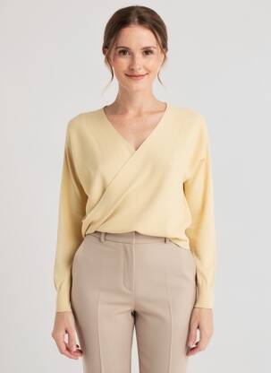 Pull col v manches longues beige YES.ZEE femme