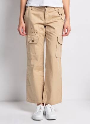 Pantalon cargo coupe droite taille normale beige IKKS femme