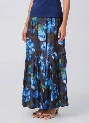 Jupe longue imprimé fantaisie bleu RHUM RAISIN femme