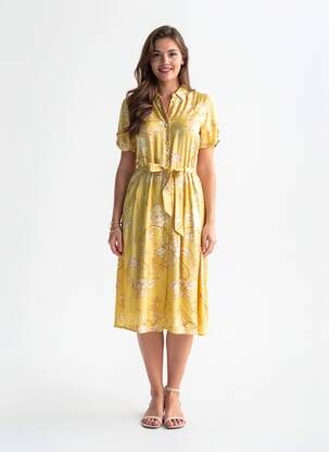 Robe mi-longue imprimé fantaisie manches courtes jaune MOS MOSH femme