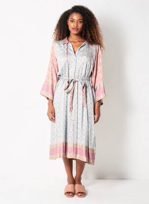 Robe mi-longue coupe fluide manches longues bleu B.YOUNG femme