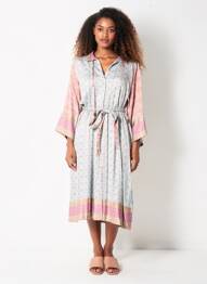 Robe mi-longue coupe fluide manches longues bleu B.YOUNG femme