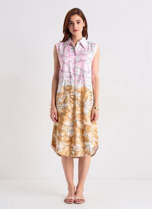 Robe mi-longue imprimé fantaisie sans manche rose NÜ femme