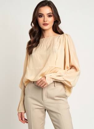 Blouse col rond manches longues beige FRACOMINA femme