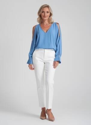 Blouse fermeture boutonnée au dos manches longues bleu FRACOMINA femme