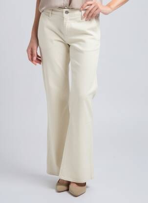 Pantalon flare fermeture zippée sous rabat boutonné beige HAPPY femme