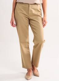 Pantalon droit fermeture zippée sous rabat boutonné beige HAPPY femme