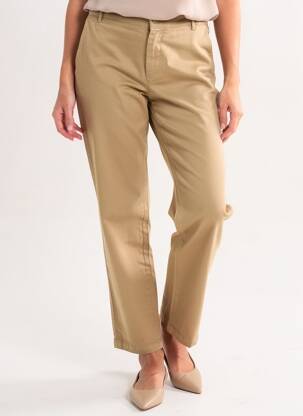 Pantalon droit fermeture zippée sous rabat boutonné beige HAPPY femme