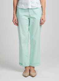 Pantalon droit fermeture zippée sous rabat boutonné bleu HAPPY femme