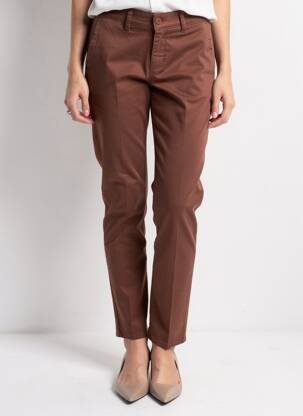 Pantalon chino tissage popeline taille normale marron HAPPY femme