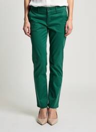 Pantalon chino tissage popeline taille normale vert HAPPY femme
