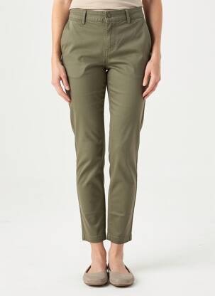 Pantalon chino tissage popeline taille normale vert HAPPY femme