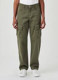 Pantalon cargo taille élastique taille haute vert HAPPY femme