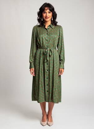 Robe mi-longue coupe fluide manches longues vert KING LOUIE femme