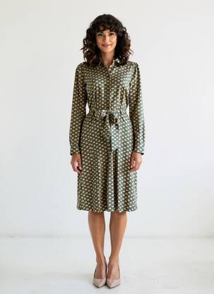 Robe mi-longue coupe fluide manches longues vert KING LOUIE femme