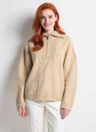 Pull coupe cintrée manches longues beige LPB femme