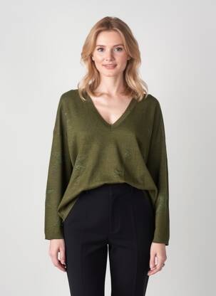 Pull col v manches longues vert LPB femme