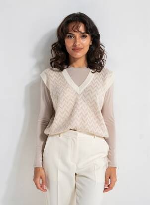 Pull col v sans manche beige PAKO LITTO femme