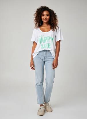 Top manches courtes manches courtes blanc HAPPY femme
