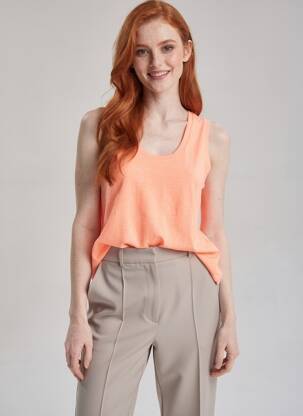 Top sans manche sans manche orange HAPPY femme