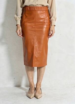 Jupe mi-longue fermeture zip latéral orange LIVIANA CONTI femme