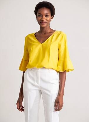 Blouse légère et transparente manches 3/4 jaune LAUREL femme