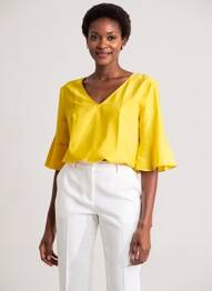 Blouse légère et transparente manches 3/4 jaune LAUREL femme