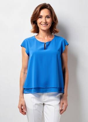 Top coupe fluide manches courtes bleu ELENA MIRO femme