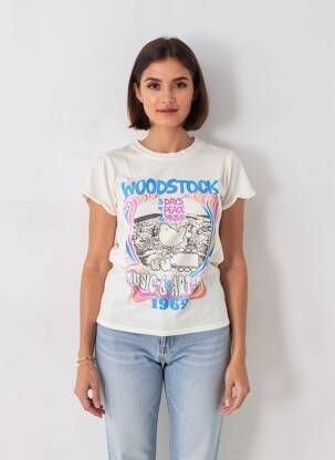 T-shirt sérigraphie manches courtes beige RECYCLED KARMA femme