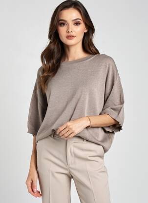 Pull tissage chiné manches 3/4 marron PHISIQUE DU ROLE femme