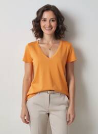 T-shirt col v manches courtes orange MAYJUNE femme