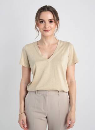 T-shirt col v manches courtes beige MAYJUNE femme