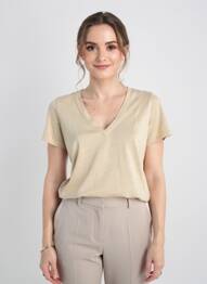 T-shirt col v manches courtes beige MAYJUNE femme