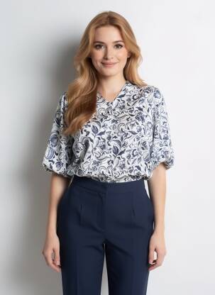 Blouse imprimé fleurs manches 3/4 bleu HIGH femme