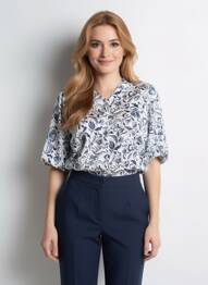 Blouse imprimé fleurs manches 3/4 bleu HIGH femme