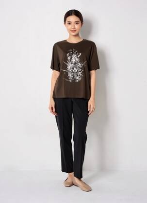 T-shirt sérigraphie avec strass manches courtes marron MOS MOSH femme