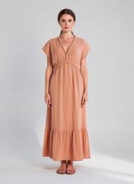 Robe longue manches courtes manches courtes rose NOTSHY femme