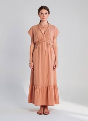 Robe longue manches courtes manches courtes rose NOTSHY femme